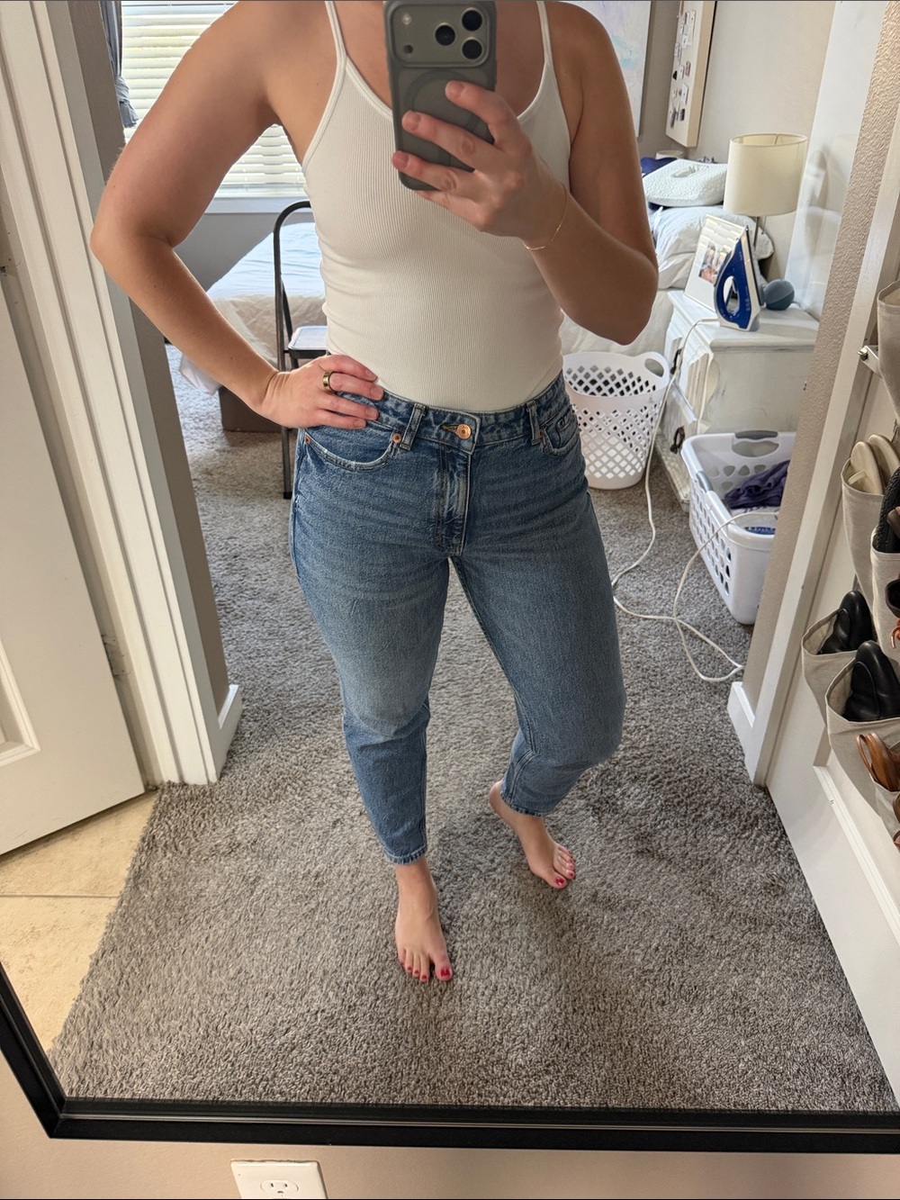 Zara High-Rise Slim Mom Jeans - Light Blue Denim